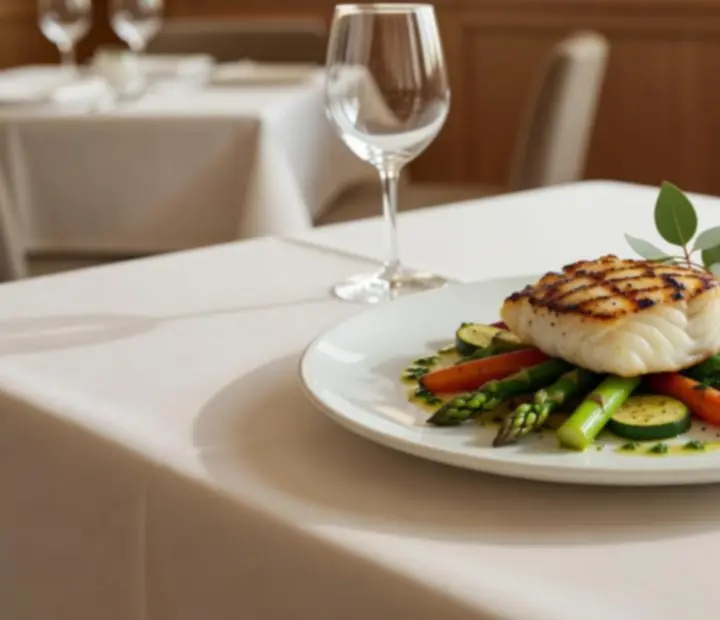 Modern main course plated in a contemporary Australian dining room