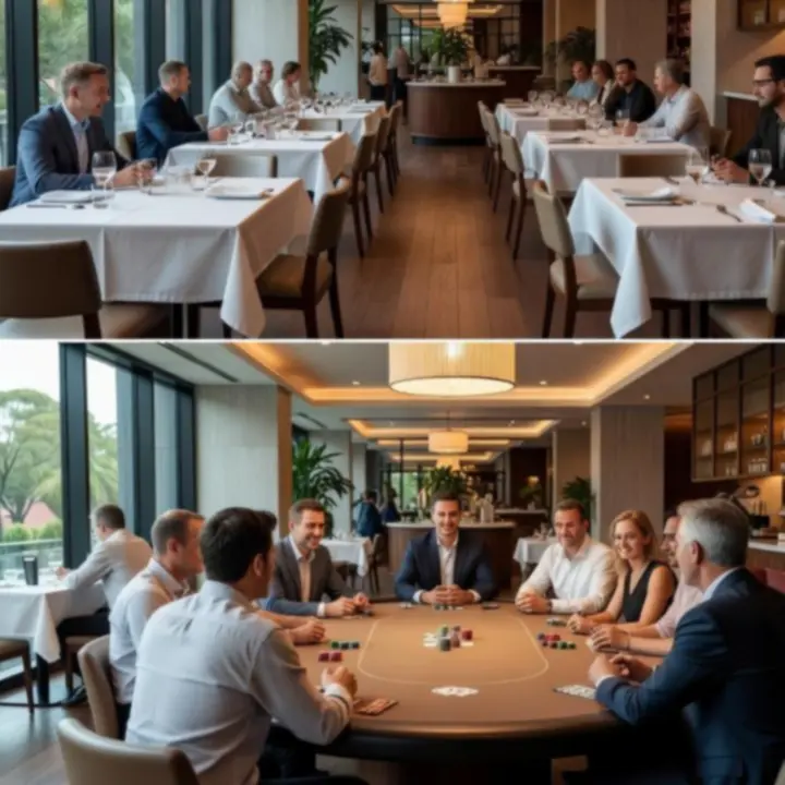 Bright Australian restaurant interior prepared for an evening of hosted poker and dining
