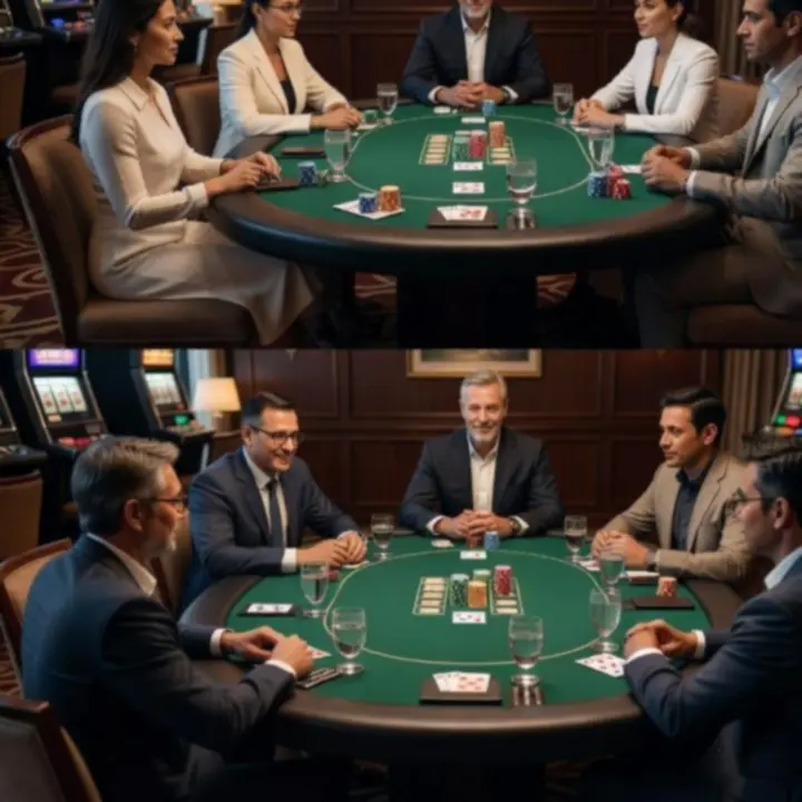 Refined poker table with cards, chips and glassware ready for an in-venue poker night