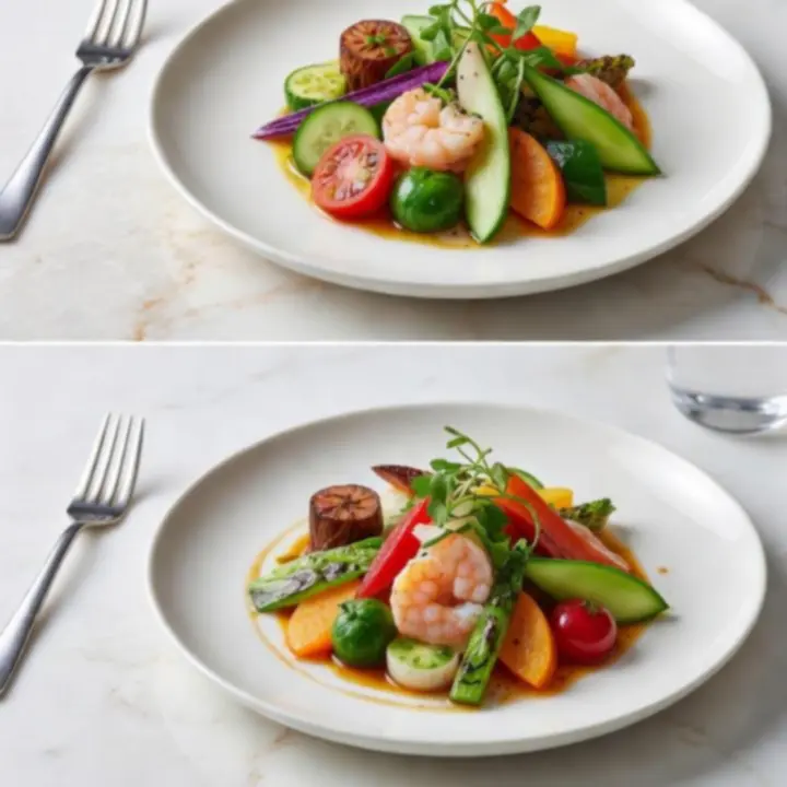 Trio of seasonal Australian dishes plated on a linen-dressed table